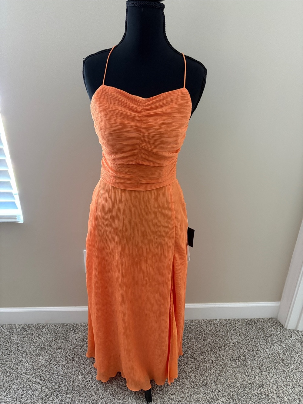 Lulu's Orange Ruched Midi Dress